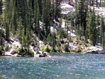 Photo of a mountain lakeshore.