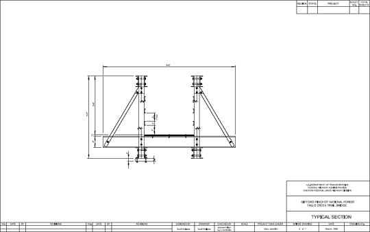 Typical section drawing of Falls Creek Trail Bridge.