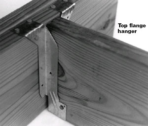 Photo of a joist.  The text on the photo reads, Top flange hanger.