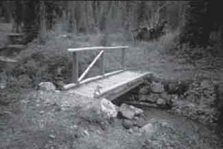 Photo of a footbridge over a small stream.