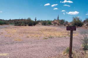 Photo of pullthrough parking spaces at the Picketpost Trailhead.