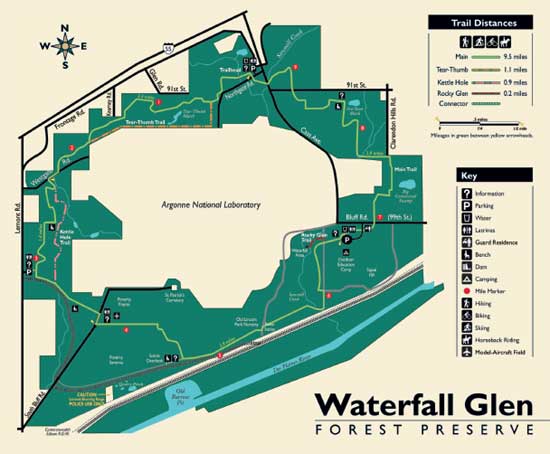Map of the Waterfall Glen Forest Preserve.