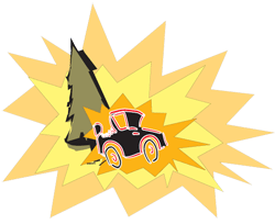 Graphic of a car crashing into a tree.