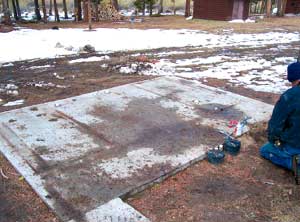 Photo of the concrete slab from which the fuel cells were removed.