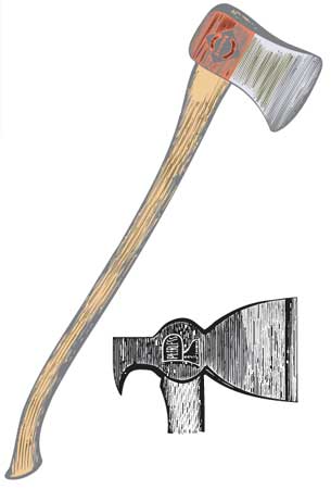 Two drawings of axes. The first is a full drawing of an ax and the second is only the head of an ax.