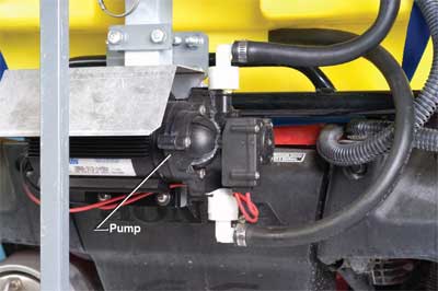 Photo of the SHURflo pump. In the photo there is text that reads, Pump.