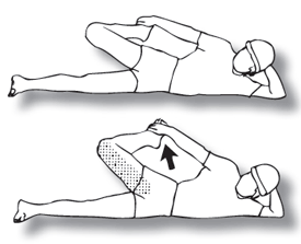 Drawing of an ankle and quad stretch.