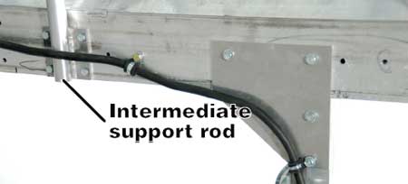 Photo of the intermediate support rod and the electrical wire showing the placement of the electrical wire. In the photo there is text describing the parts which reads, intermediate support rod.