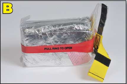 Photo titled B. Photo of a fireshelter that has a clear PVC bag.