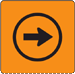 Orange square-shaped sign with a circled arrow pointing to the right.