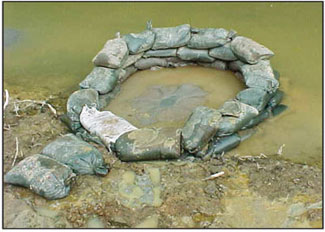 Image of sandbags surrounding a boil.