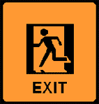 [image] Orange exit sign.