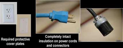 [photo] Protective cover plates and intact insulation on power cords and connectors.