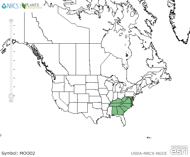 Map of North America showing green shaded areas where the species may be found.